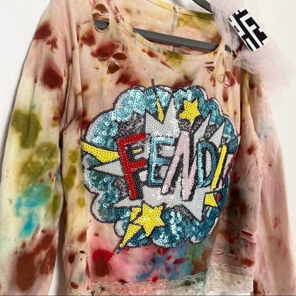 Tie Dye Sequins Rainbow Crop Top One-of-a-kind XS - Picture 2 of 7